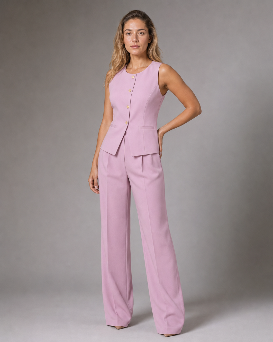 Maribel Co-Ord Set | Women's Two-Piece Trouser Co-Ord — Pink — threequarter