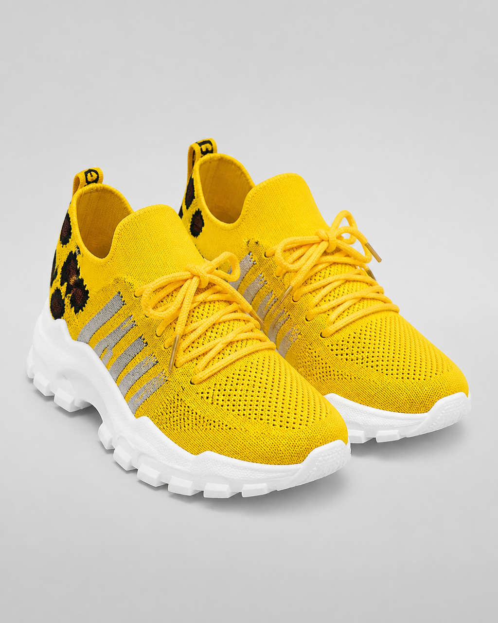 Aura Chunky-Sole Knit Trainers | Women's Lace-Up Mesh Sneakers — Yellow — hero