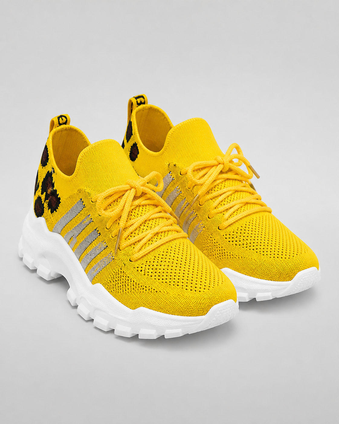 Aura Chunky-Sole Knit Trainers | Women's Lace-Up Mesh Sneakers — Yellow — hero