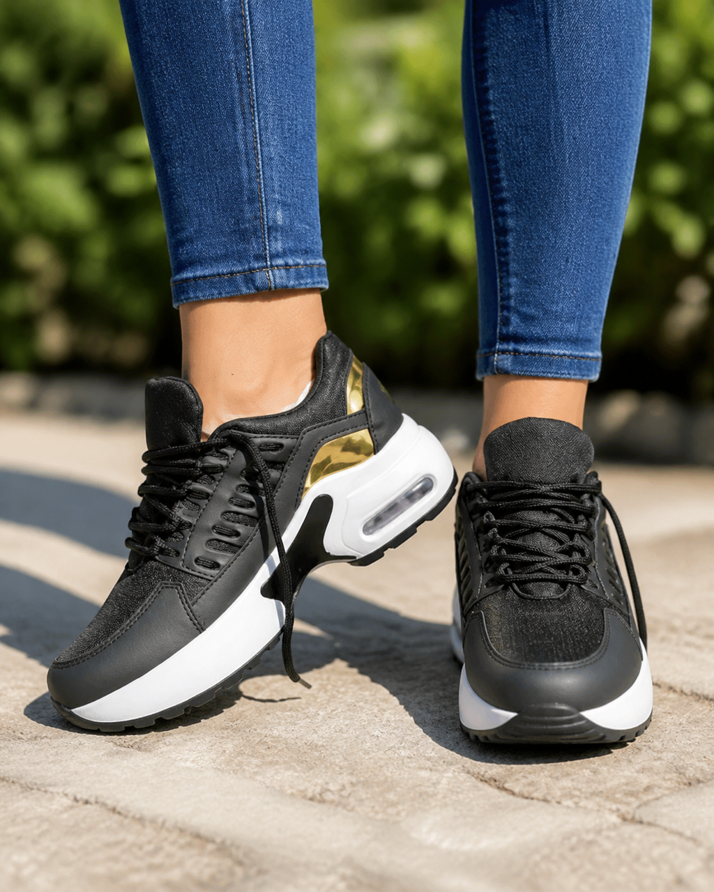 Thea Air-Cushion Platform Sneakers | Women's Running Trainers — Black — onfoot
