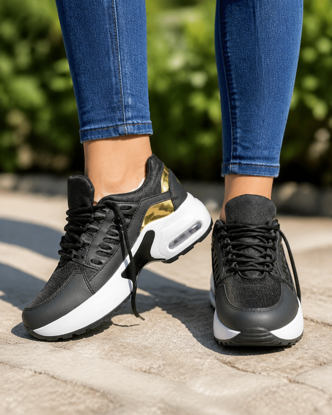 Thea Air-Cushion Platform Sneakers | Women's Running Trainers — Black — onfoot