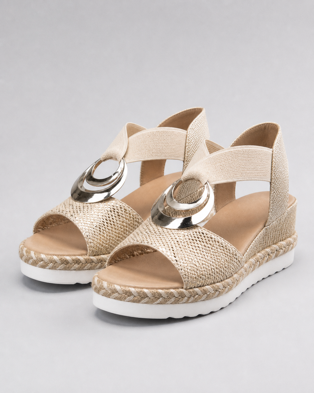 Malorie T-Strap Wedge Sandals | Women's Cushioned Espadrille Sandals — Gold — hero
