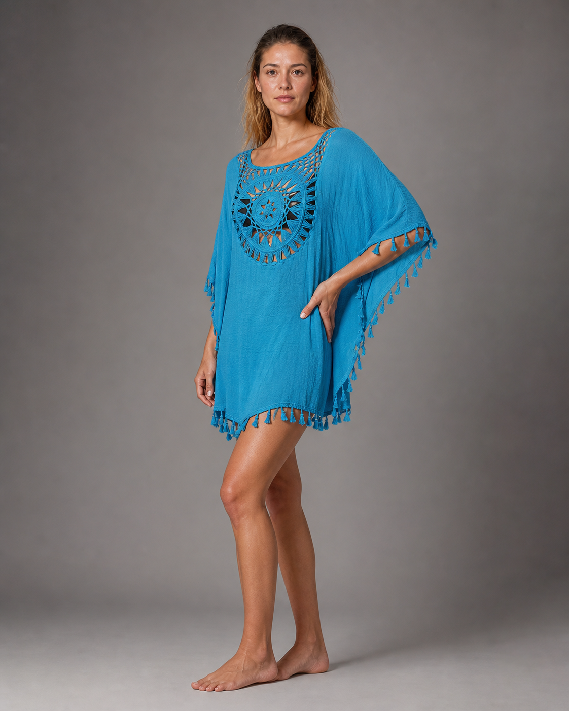Chrissy™ | Boho Beach Cover-Up — Blue — threequarter