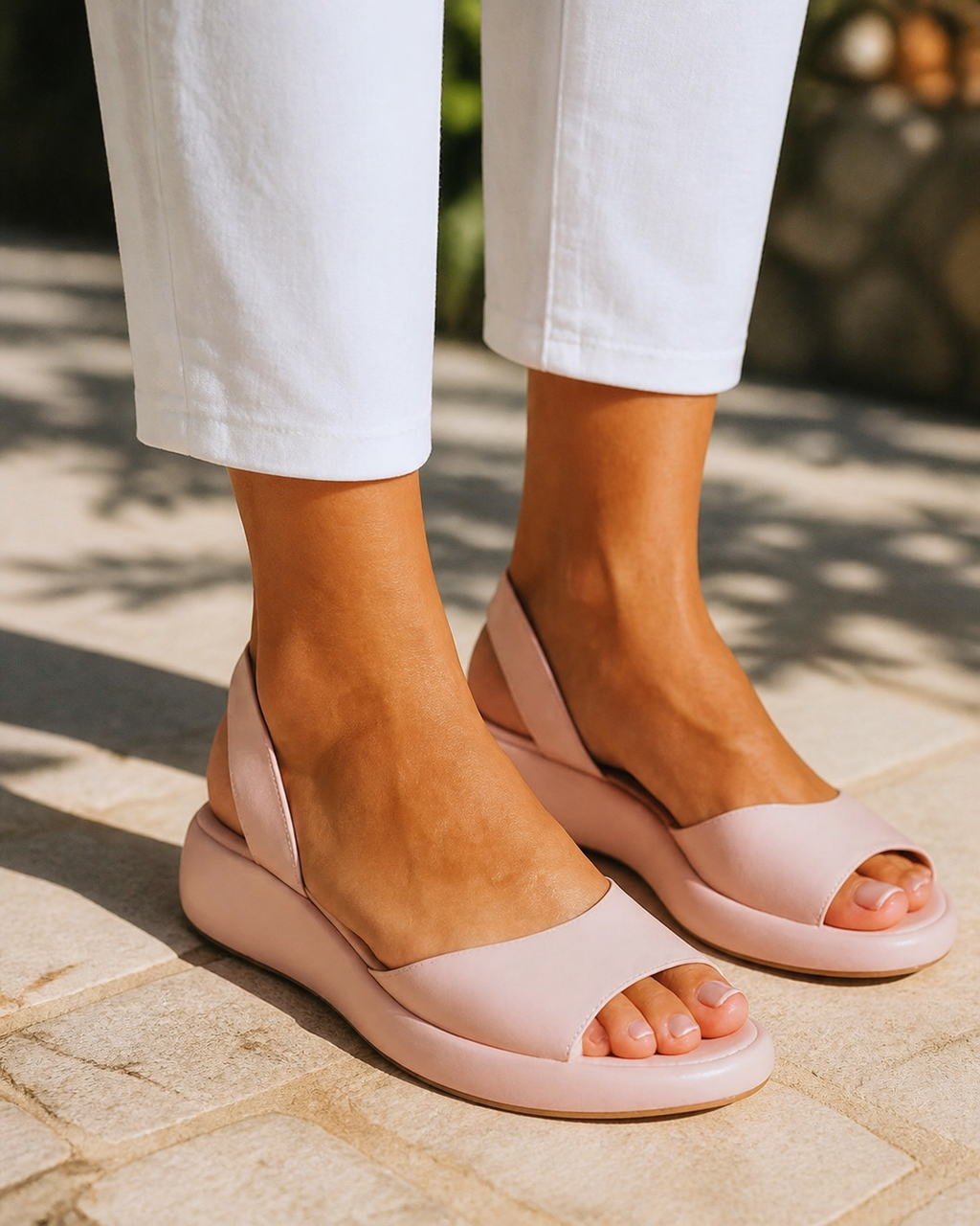 Bondi Peep-Toe Flatform Sandals | Women's Slingback Summer Sandals — Pink — onfoot