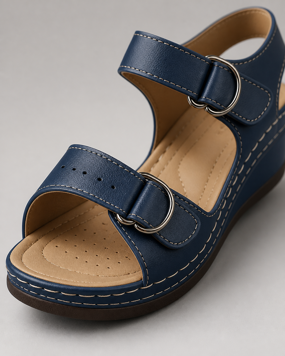 Vera Twin-Strap Wedge Sandals | Women's Cushioned Comfort Sandals — Blue — macro