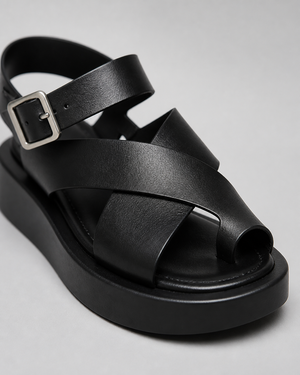 Paloma Criss-Cross Platform Sandals | Women's Ankle-Strap Sandals — Black — macro