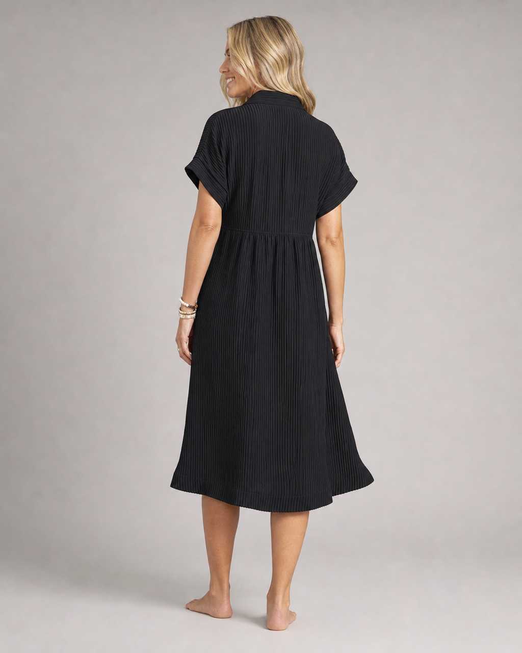 Corinne Striped Shirt | Women's Relaxed Button-Up Top — Black — back