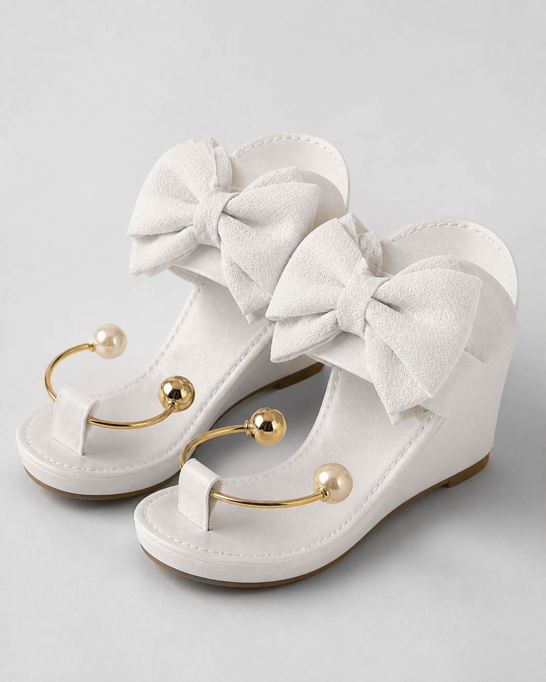 Corwyn Bow Flat Sandals | Women's Pearl Ankle-Cuff Sandals — White — hero