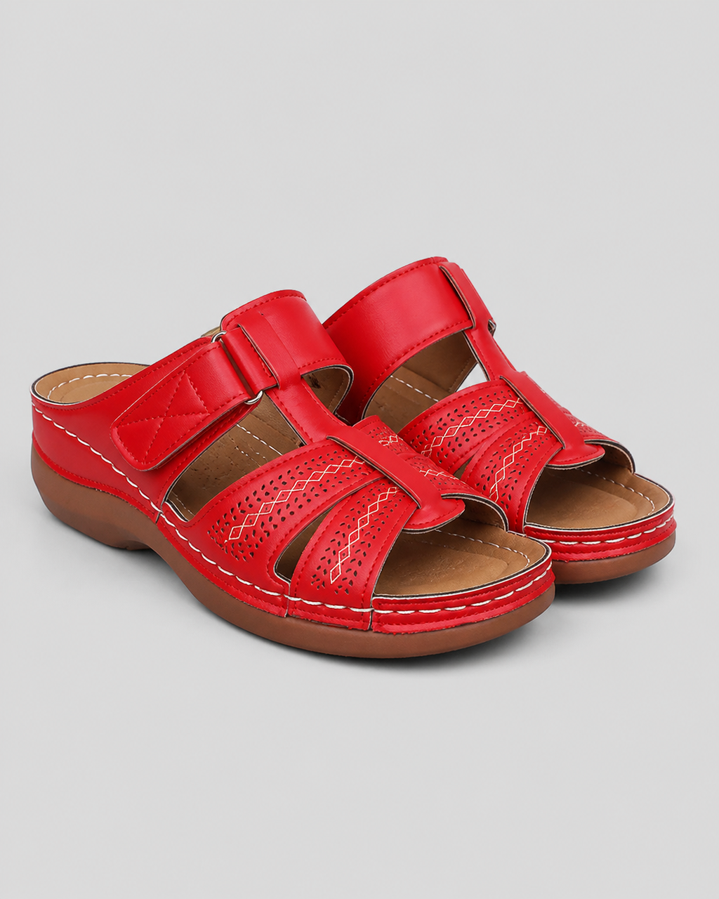 Aria Woven Wedge Sandals | Women's Cushioned Toe-Loop Sandals — Red — hero