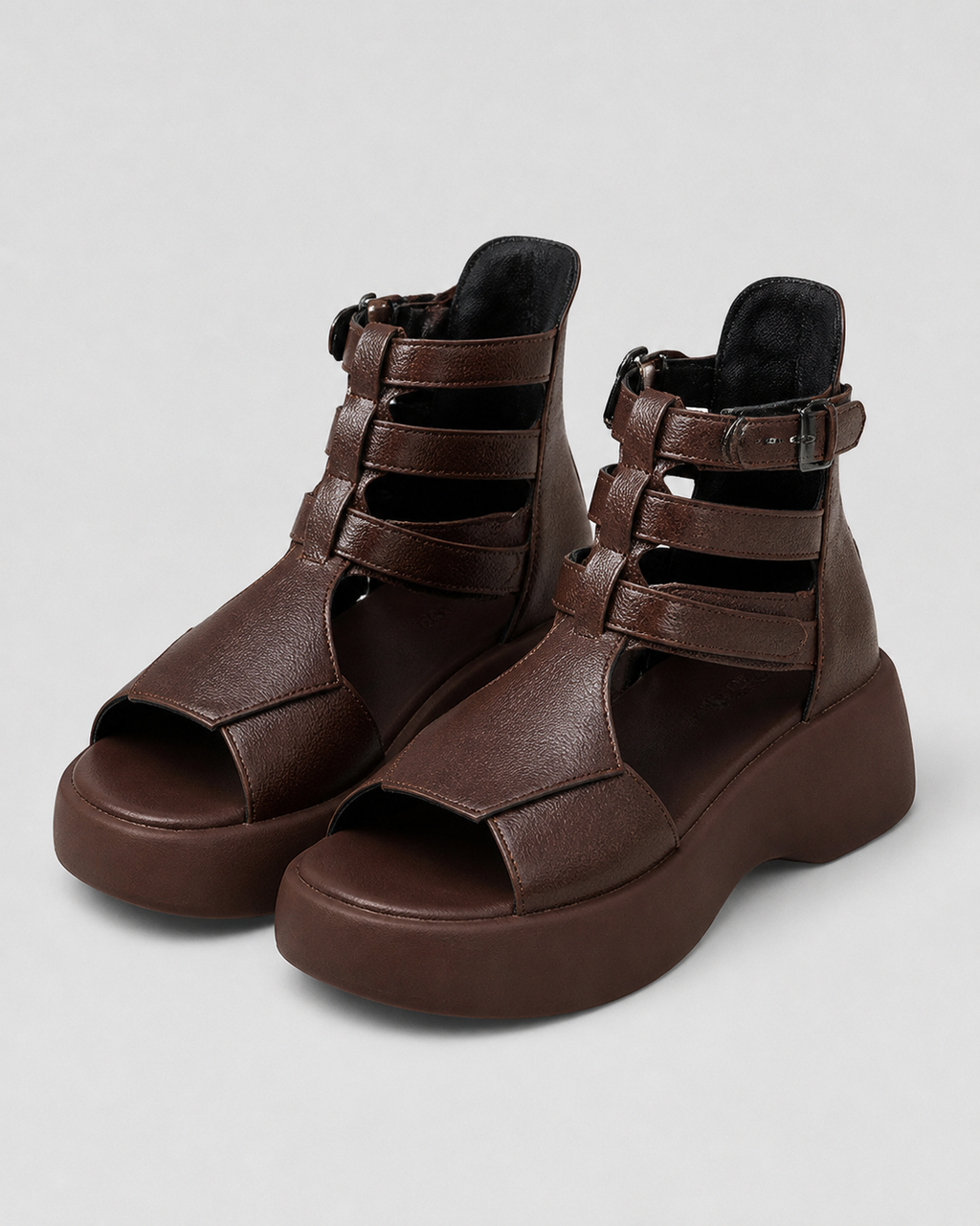 Zena Gladiator Platform Sandals | Women's Multi-Strap Sandals — Brown — hero