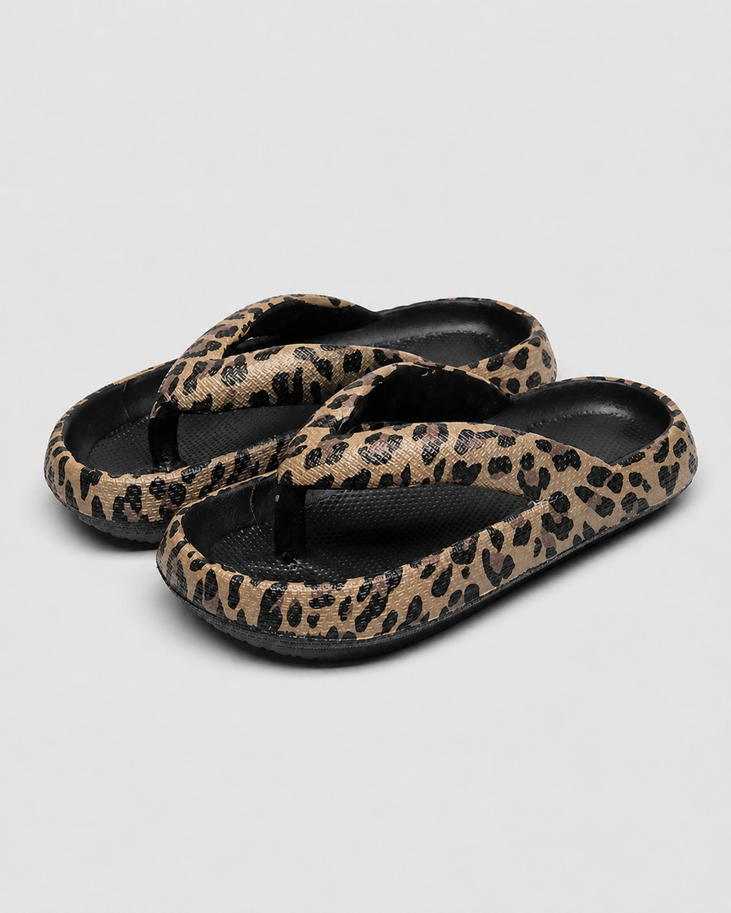 Marsa Criss-Cross Thong Sandals | Women's Cushioned Foam Sandals — Black Leopard — hero
