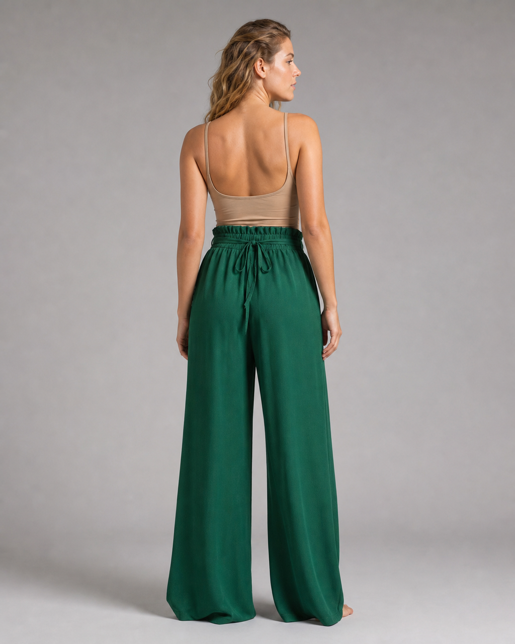 Cherry Drawstring Wide-Leg Pants | Women's Relaxed Trousers — Green — back