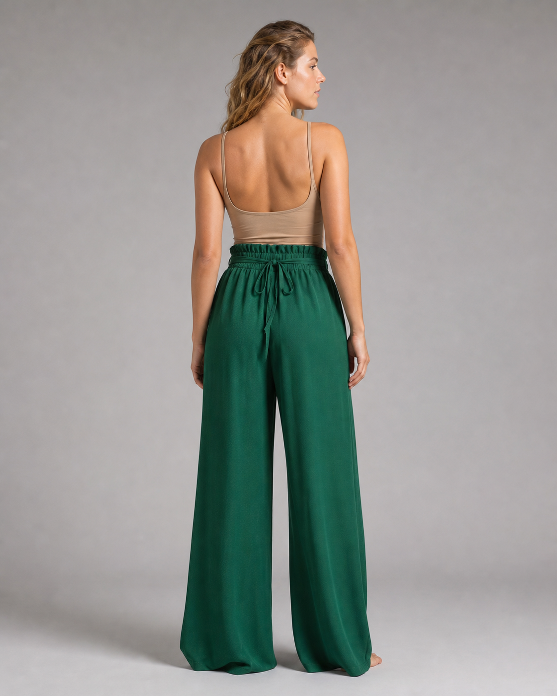 Cherry Drawstring Wide-Leg Pants | Women's Relaxed Trousers — Green — back