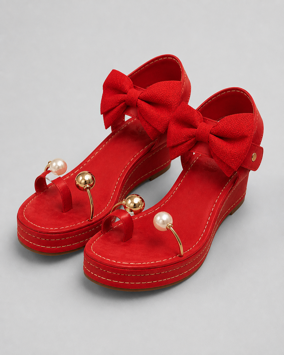 Corwyn Bow Flat Sandals | Women's Pearl Ankle-Cuff Sandals — Red — hero