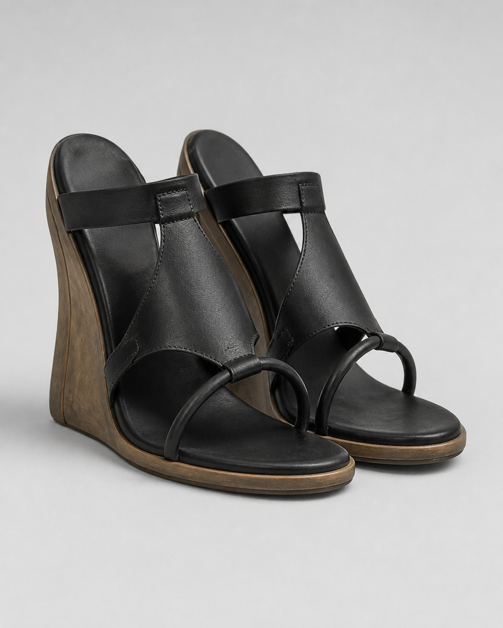 Talia T-Strap Wedge Sandals | Women's High Ankle-Strap Sandals — Black — hero