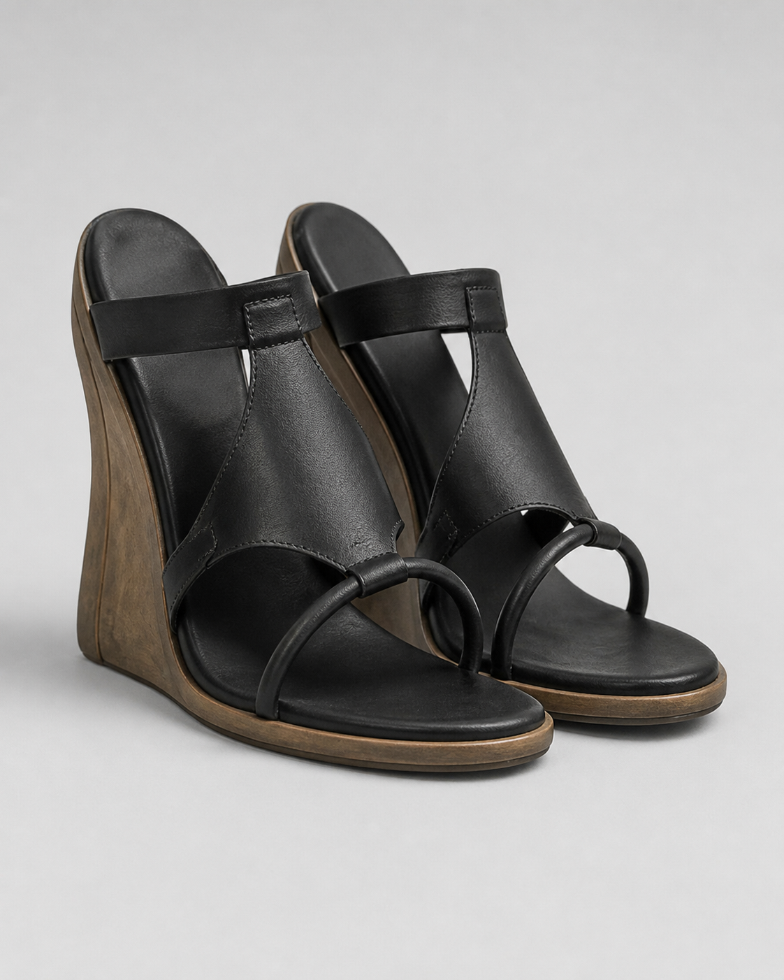 Talia T-Strap Wedge Sandals | Women's High Ankle-Strap Sandals — Black — hero