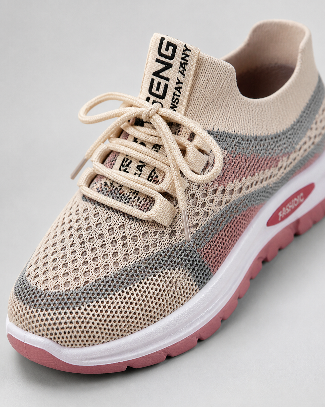 Koda Chunky-Sole Mesh Trainers | Women's Colour-Block Sneakers — Khaki — macro