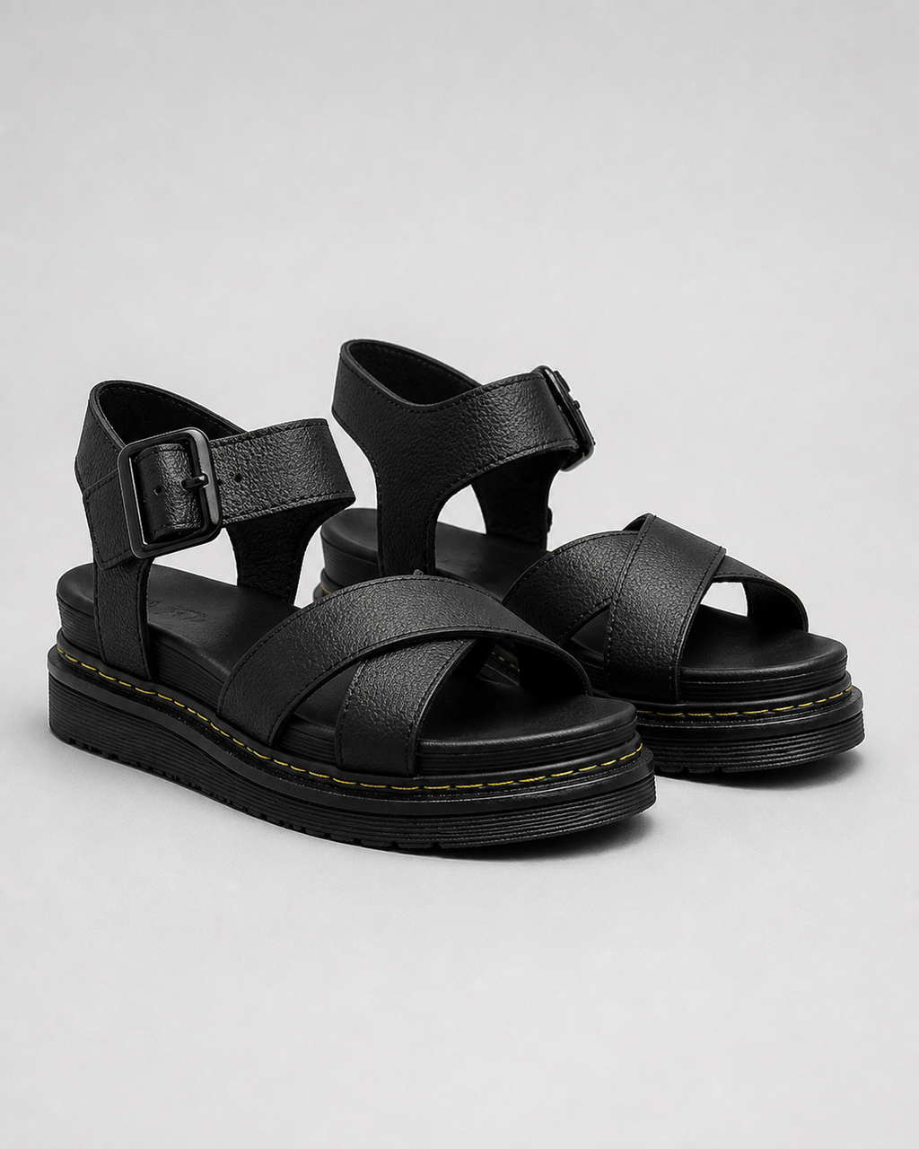 Bex Cross-Strap Flatform Sandals | Women's Sport Buckle Sandals — Black — hero
