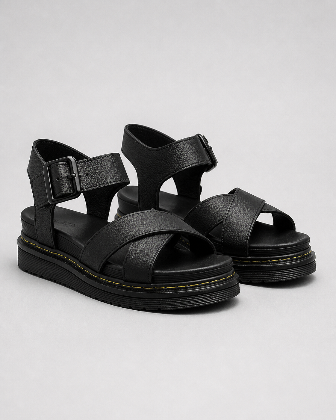 Bex Cross-Strap Flatform Sandals | Women's Sport Buckle Sandals — Black — hero