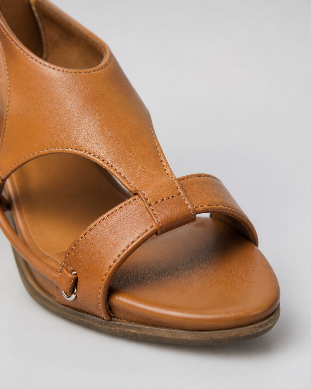 Talia T-Strap Wedge Sandals | Women's High Ankle-Strap Sandals — Brown — macro
