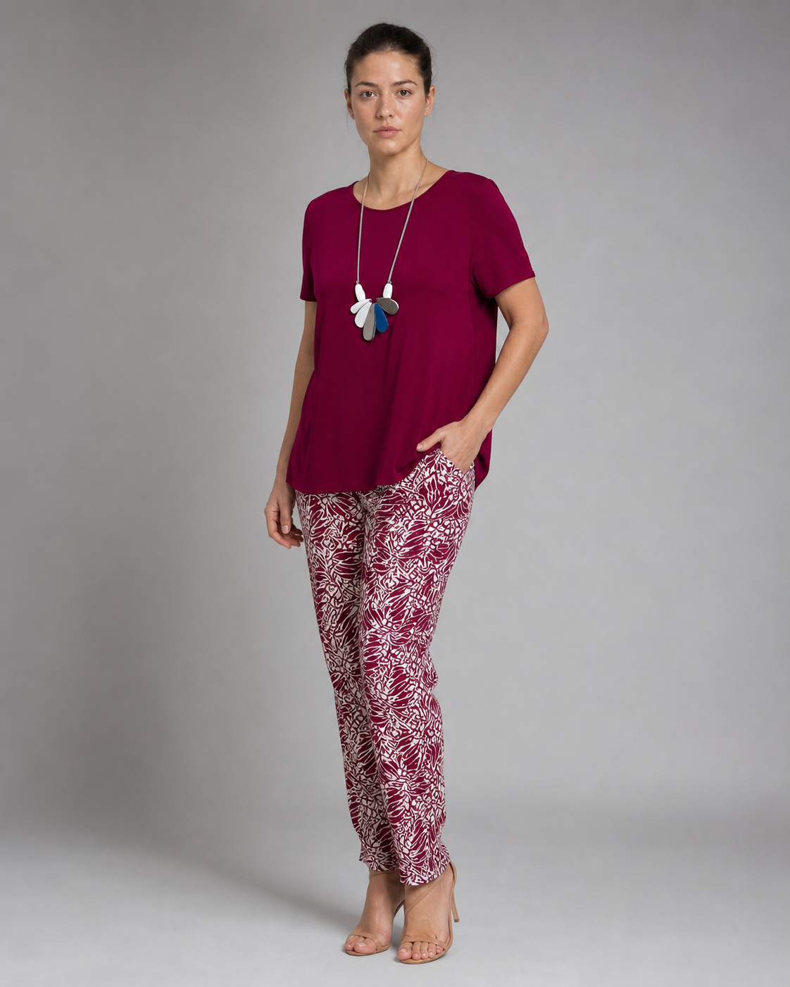 Afton Top & Trouser Set | Women's Relaxed Two-Piece — Red — threequarter