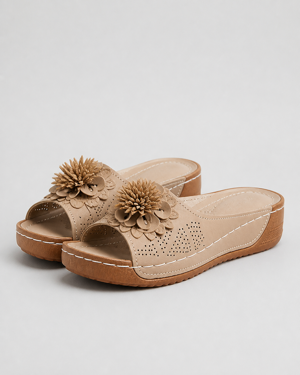 Flora Floral Wedge Sandals | Women's Slip-On Comfort Sandals — Khaki — hero