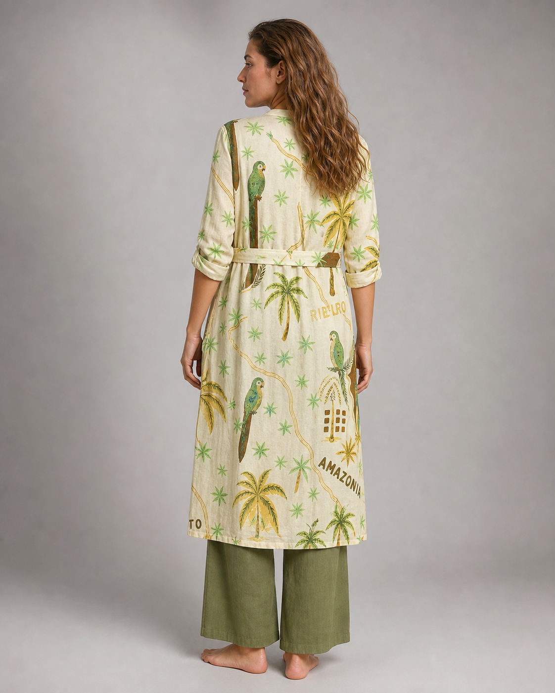 Andrea Summer Co-Ord | Women's Two-Piece Trouser Set — Cream/Green — back