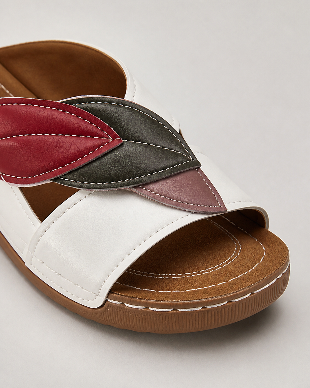 Petra Patchwork Wedge Sandals | Women's Slip-On Comfort Sandals — White — macro