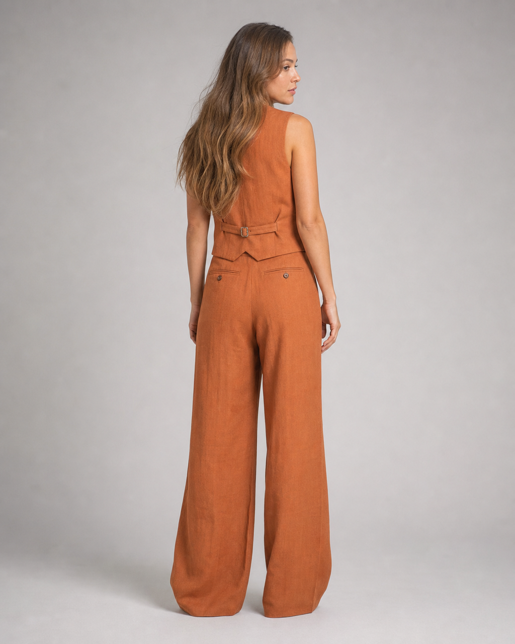 Omi Two-Piece Set | Women's Effortless Wide-Leg Co-Ord — Orange — back