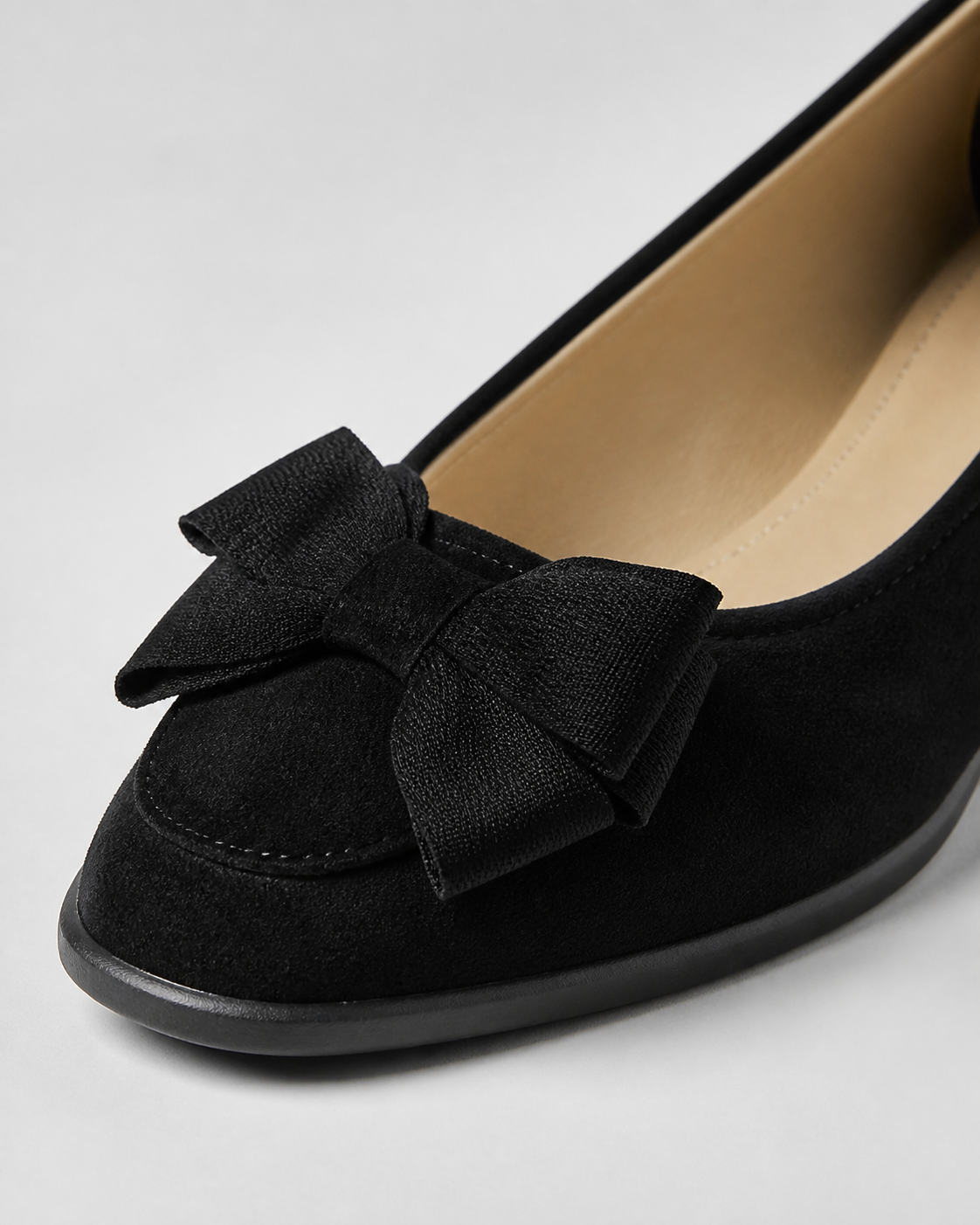 Maisie Wedge Ballet Flats | Women's Bow Slip-On Flats — Black — macro