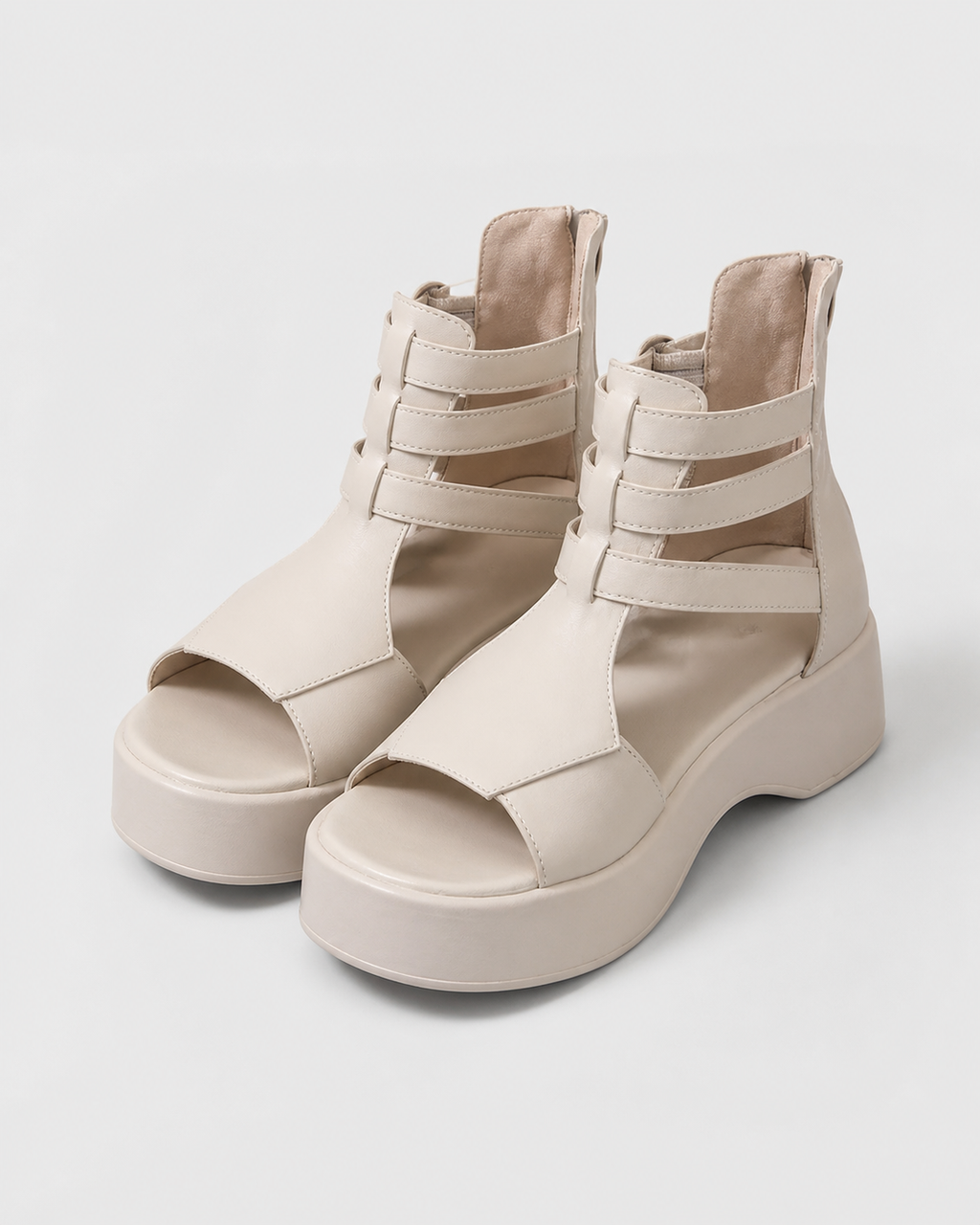 Zena Gladiator Platform Sandals | Women's Multi-Strap Sandals — White — hero