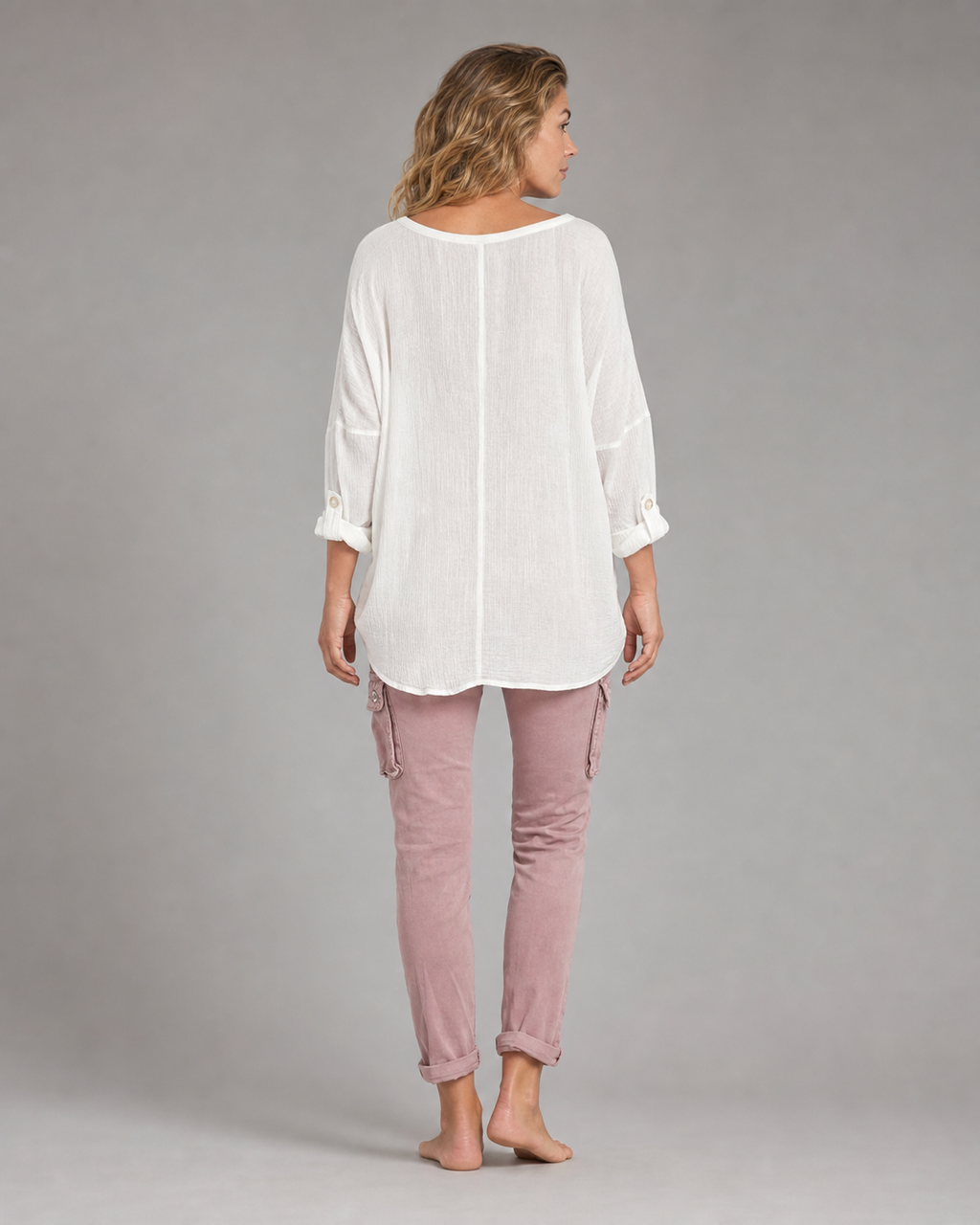Criza Oversized Shirt | Women's Lightweight Relaxed Blouse — White — back