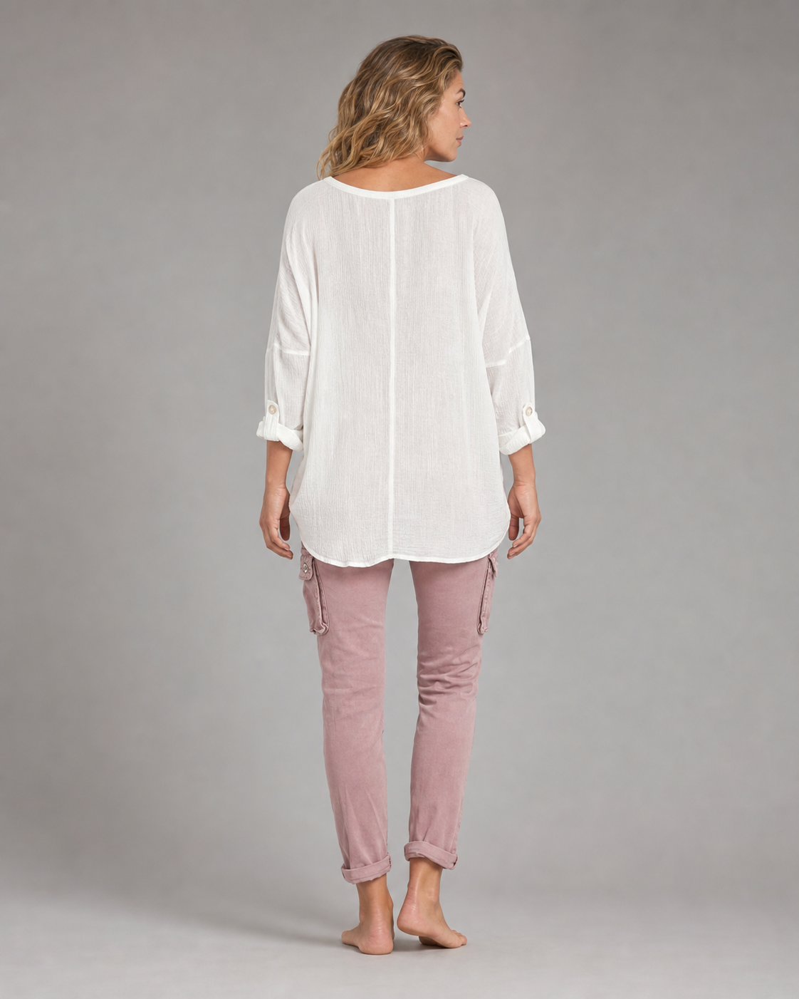 Criza Oversized Shirt | Women's Lightweight Relaxed Blouse — White — back
