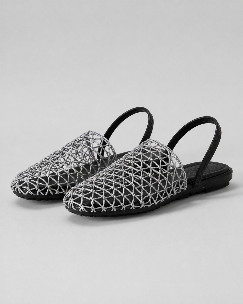 Summer Mesh Mule Sandals | Women's Woven Slip-On Sandals — Silver — hero