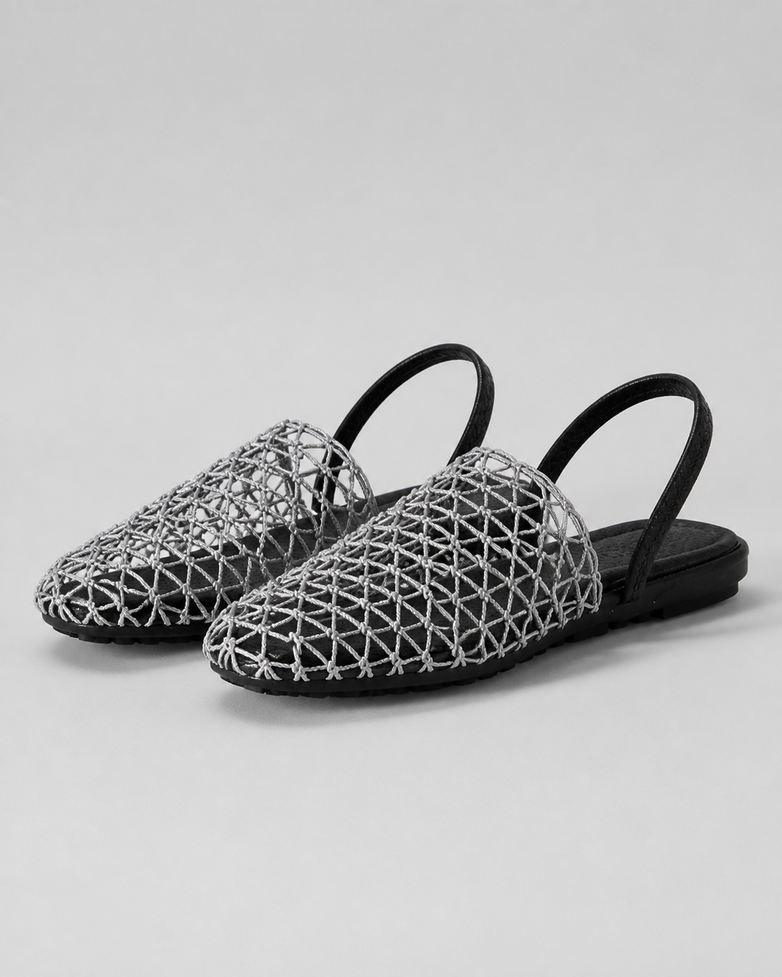 Summer Mesh Mule Sandals | Women's Woven Slip-On Sandals — Silver — hero