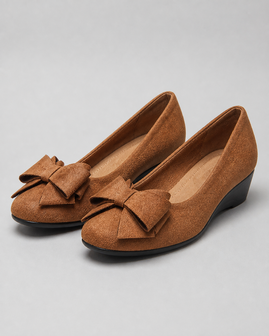 Maisie Wedge Ballet Flats | Women's Bow Slip-On Flats — Brown — hero