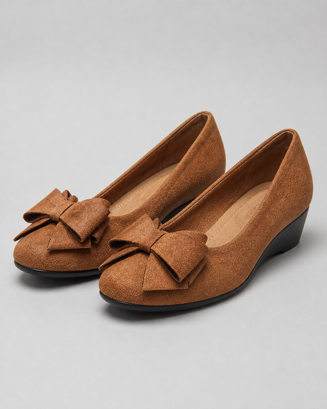 Maisie Wedge Ballet Flats | Women's Bow Slip-On Flats — Brown — hero