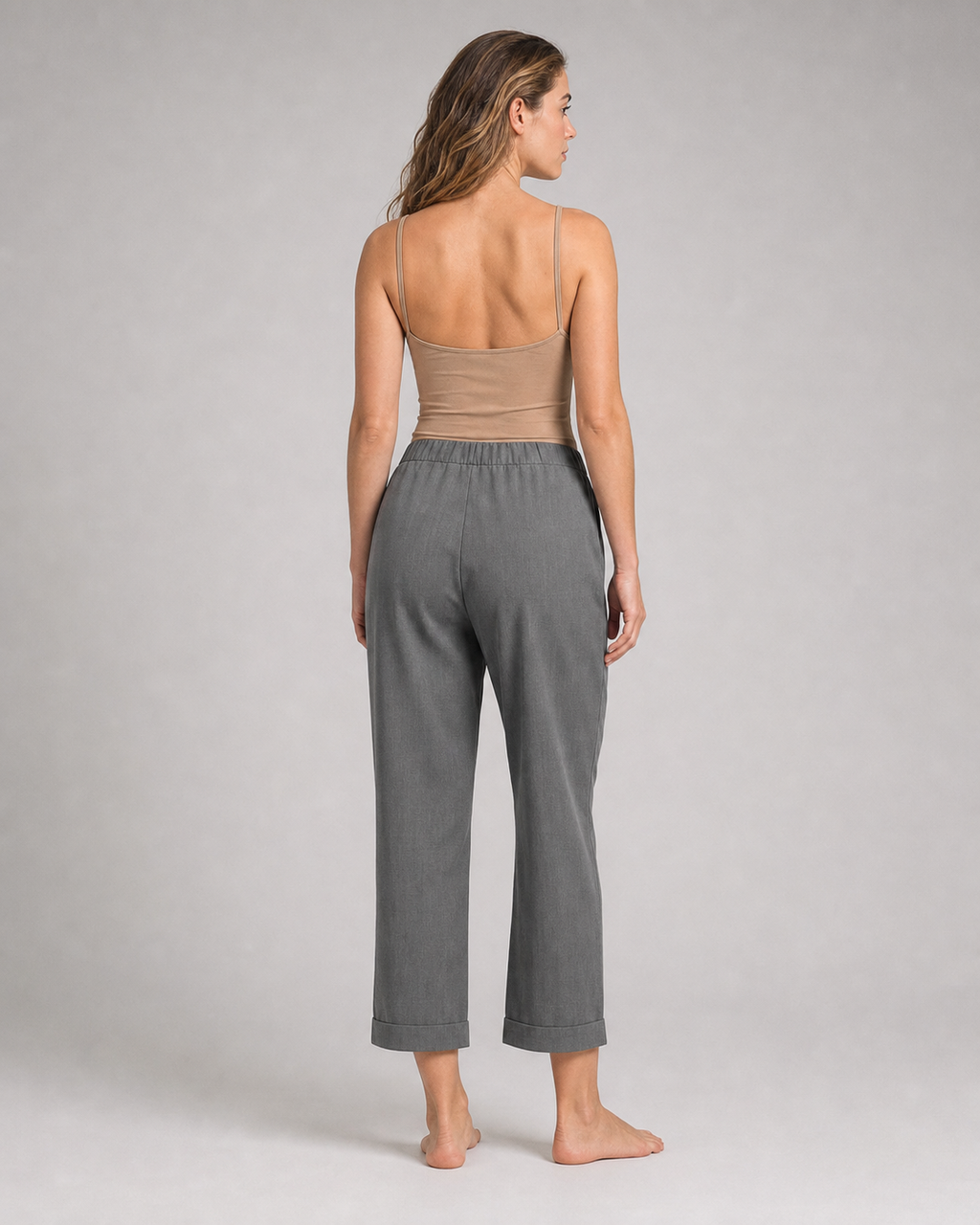 Rita Relaxed Tapered Pants | Women's Lightweight Summer Trousers — Grey — back