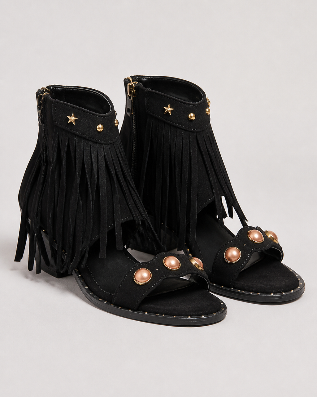 Tatiana Fringe Flat Sandals | Women's Ankle-Strap Summer Sandals — Black — hero