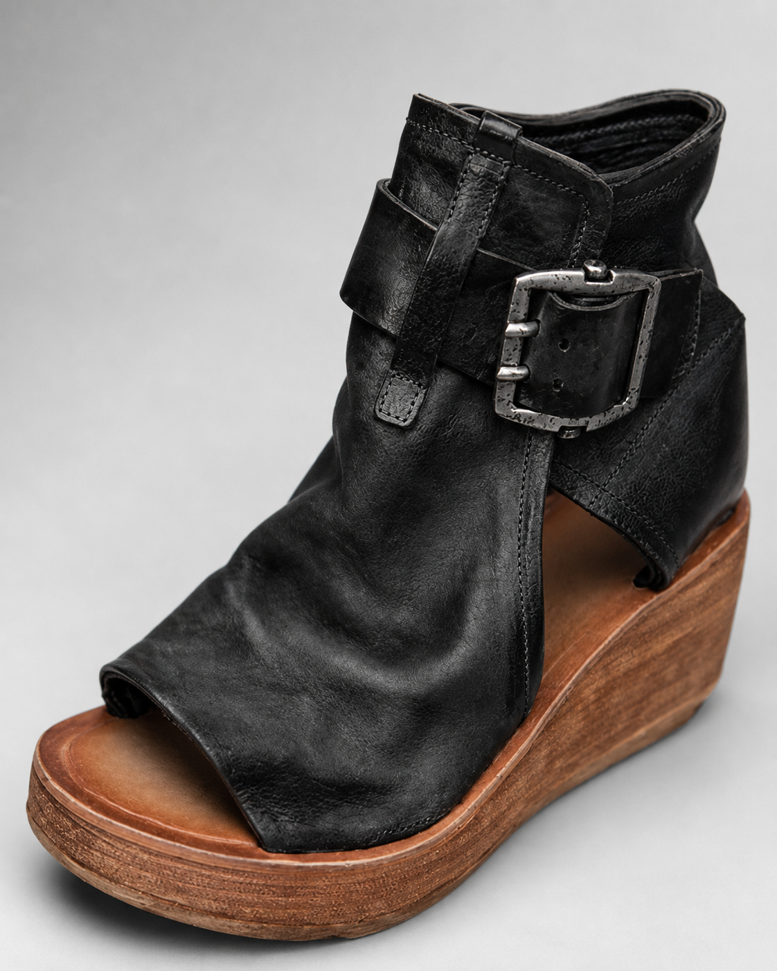 Rosamund Ankle-Strap Wedge Sandals | Women's High Platform Sandals — Black — macro