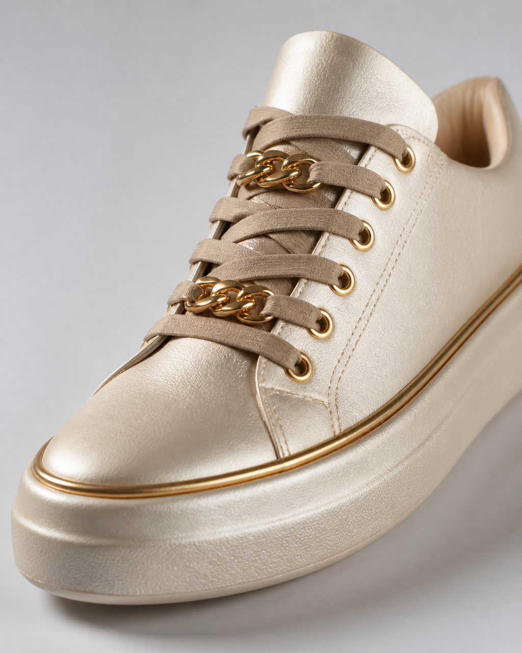 Harlow Flatform Lace-Up Sneakers | Women's Gold-Chain Trainers — Gold — macro