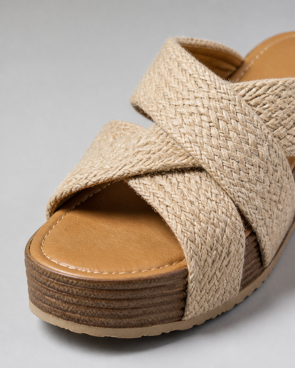 Darcey Woven Cross-Strap Sandals | Women's Cushioned Wedge Sandals — Beige — macro
