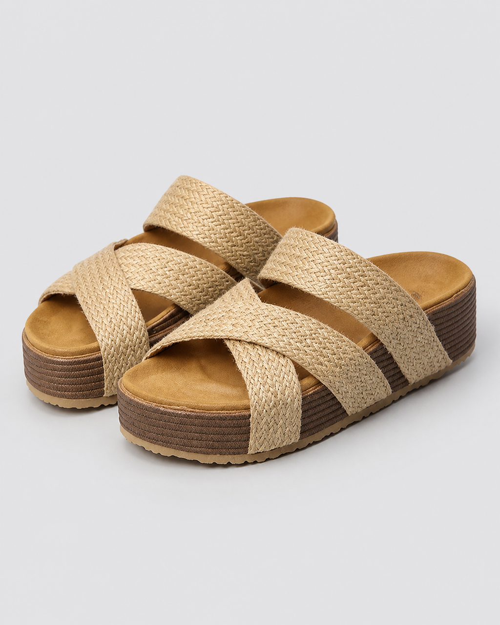 Darcey Woven Cross-Strap Sandals | Women's Cushioned Wedge Sandals — Beige — hero