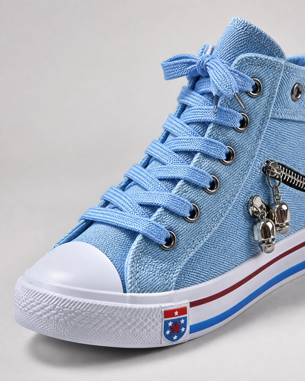 Roxy High-Top Denim Sneakers | Women's Zip Studded Trainers — Blue — macro