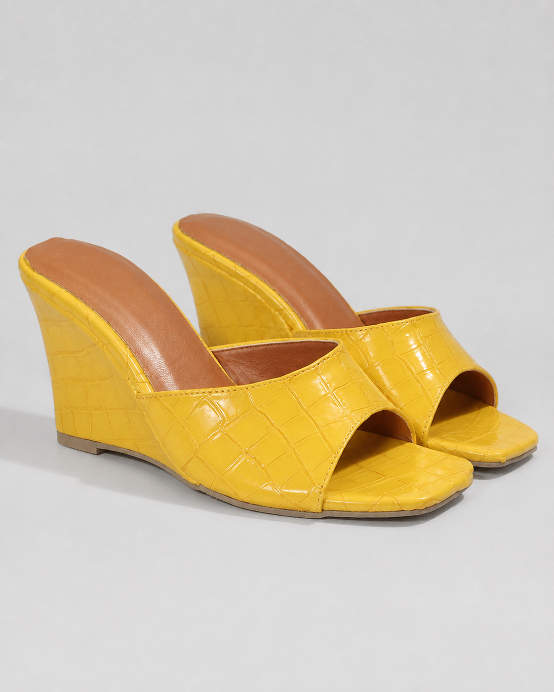 Monroe Snake-Effect Wedge Sandals | Women's Peep-Toe Mule Sandals — Yellow — hero