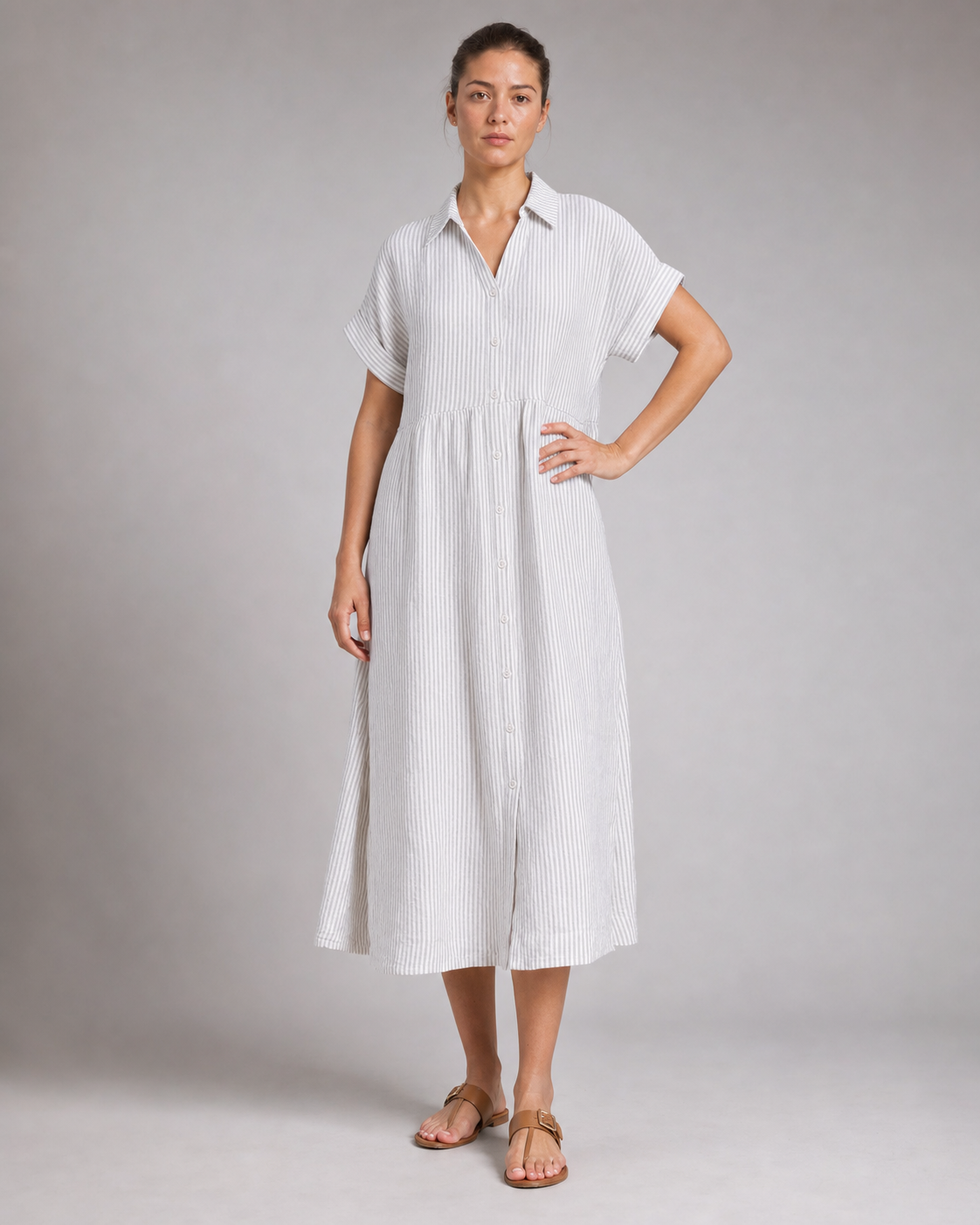 Corinne Striped Shirt | Women's Relaxed Button-Up Top — White — threequarter
