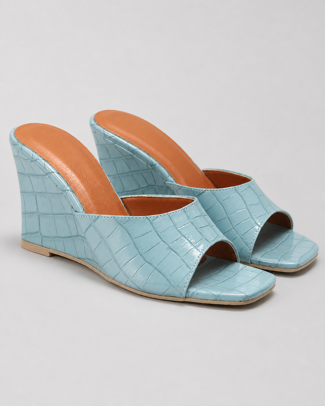Monroe Snake-Effect Wedge Sandals | Women's Peep-Toe Mule Sandals — Blue — hero