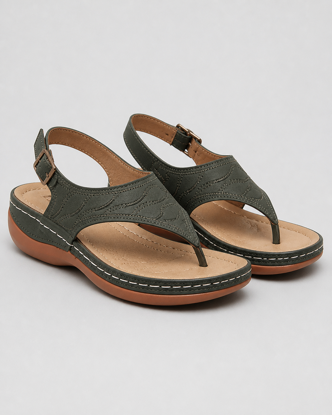 Alessia Cushioned Thong Sandals | Women's Comfort Summer Sandals — Army Green — hero