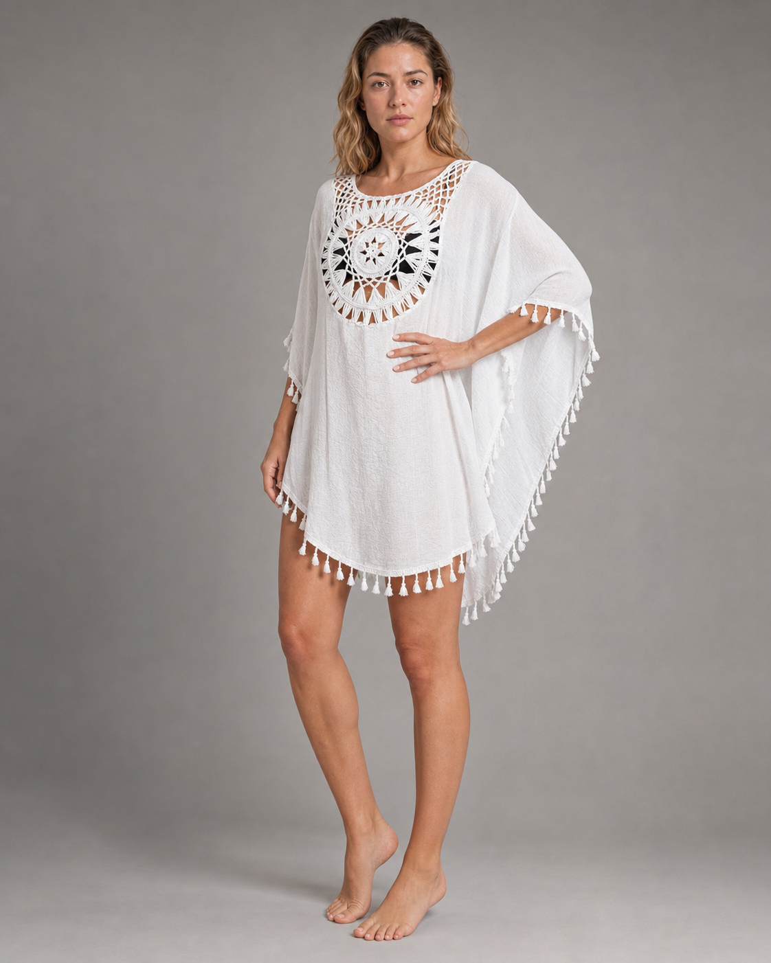 Chrissy™ | Boho Beach Cover-Up — White — threequarter