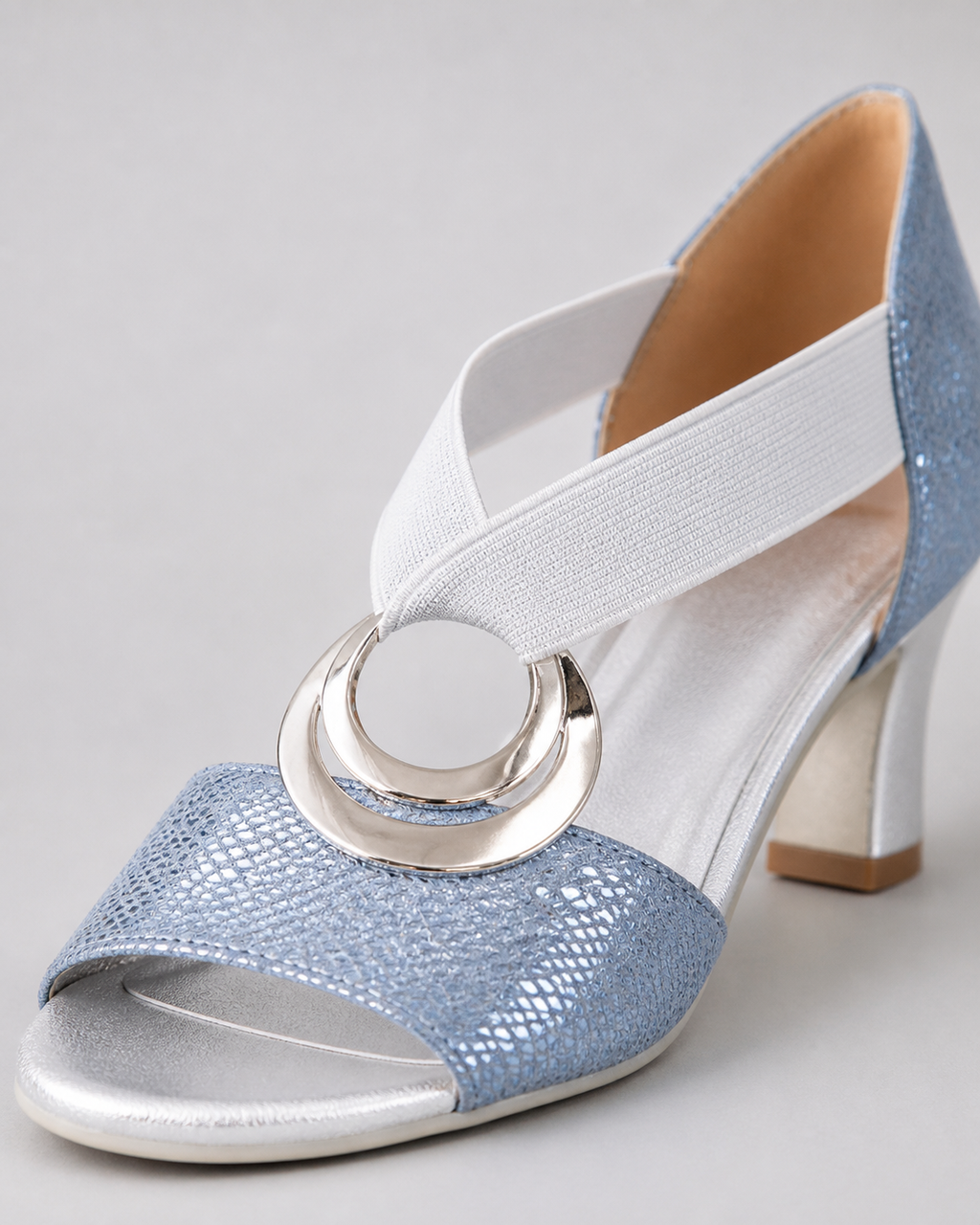 Myra Medallion Heeled Sandals | Women's Ankle-Strap Summer Sandals — Blue — macro